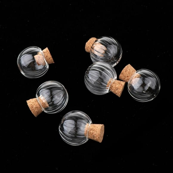 6 Pieces Pumpkin Glass Vials Bottles with Cork Lid Jewelry Bottle Small - Clear, 20mm