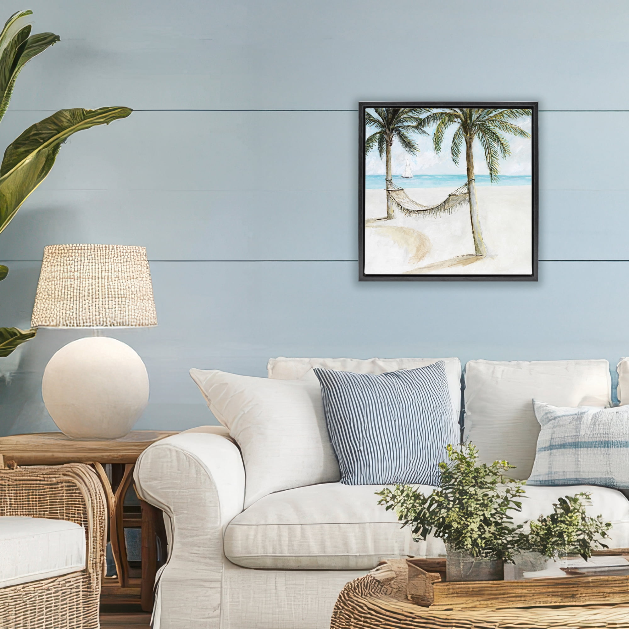 Stupell Industries Beach Hammock Coastal Scene Black Framed Floater Canvas Wall Art, design by Lorenzo Collective