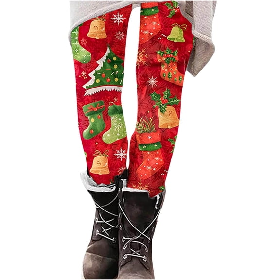 Mingw Funny Santa Print Leggings for Women Casual Skinny Comfortable Slim Fit Leggings ,Green,S