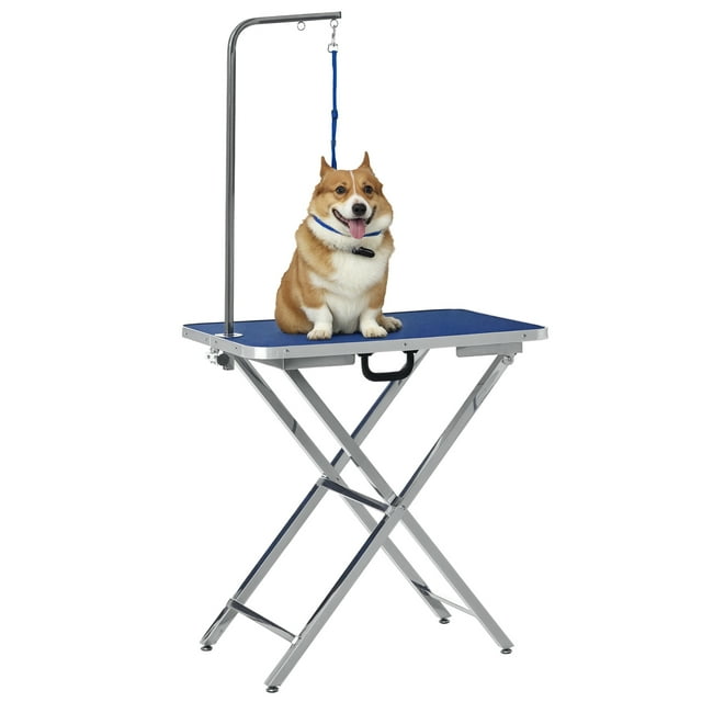 PawHut Table de Toilettage pour Chien Pliable, Table de Toilettage pour Chiens Moyens Bleu