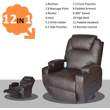 HomCom Deluxe Heated Vibrating PU Leather Massage Recliner Chair