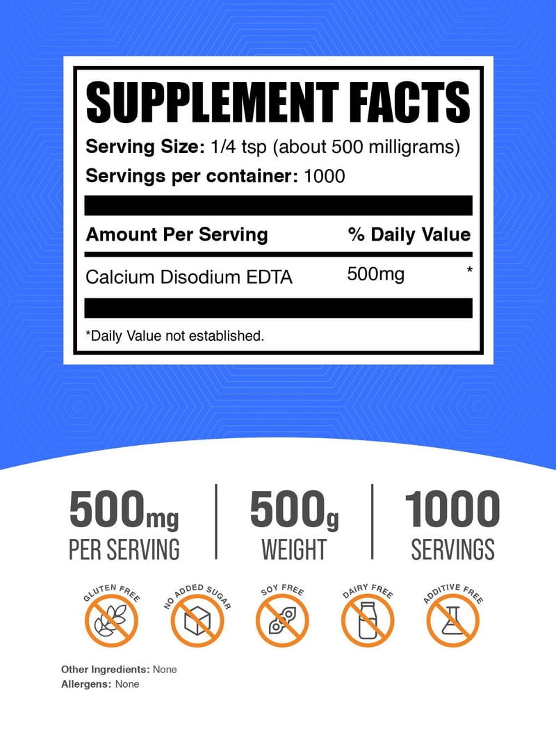BulkSupplements Calcium Disodium EDTA Powder - 500mg per Serving - 500 Grams (1.1 lbs) - 1000 Servings