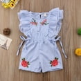 thumbnail image 2 of Kids Girl Flower Striped Ruffle Romper Summer Blue Jumpsuit Outfits Clothes, 2 of 5
