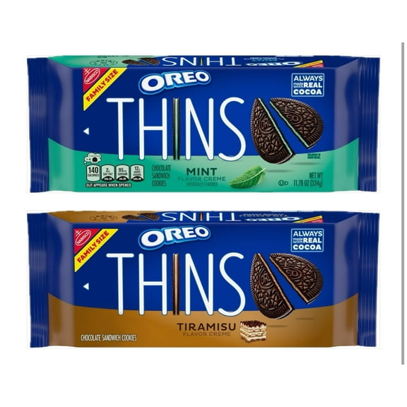 Oreo Thins Family Size Chocolate Sandwich Cookies, Tiramisu & Mint , 11.78 oz (2 Pack Combo)