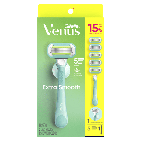 Venus Extra Smooth Women's Razor, 5 Blade Refills + Shower Holder