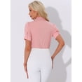 thumbnail image 4 of DARING DIVA Office Blouse Button Down Short Sleeve Bodysuit XS Pink, 4 of 6
