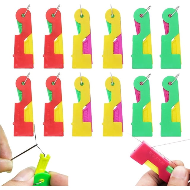 Automatic threader, a simple sewing machine tool, suitable for hand sewing and machine sewing needles, plastic threader, suitable for the elderly/beginners/DIY sewing crafts, color random.,12Pcs