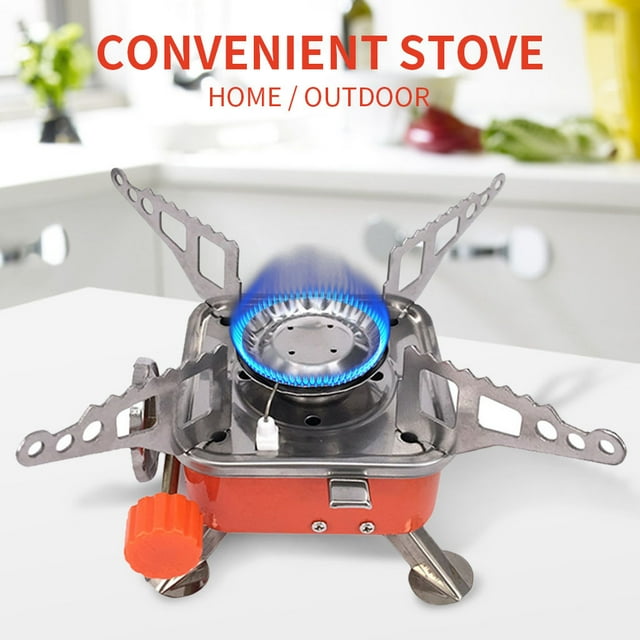 Réchaud de Camping à Gaz Portable Coupe-Vent / Cuisinière Extérieure Pliable en Acier Inoxydable / Flamme Bleu Pur / Puissance 4000 W / Ébullition Rapide / Flamme Réglable / Convient aux Contenants à Filetage 7/16 / Sac en Nylon Inclus