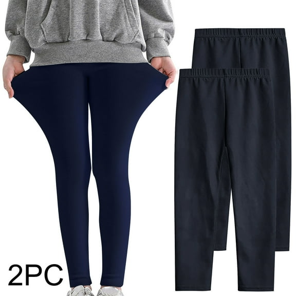 ATOGUTA 2-Pack Girls Leggings Comfortable Stretchy Footless Girls Pants Kids Soft Pull On Warm Tights Navy, Size 3T-12