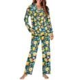thumbnail image 2 of FOR U DESIGNS Flower Lemon Womens 2 Piece Button Up Pajama Sets Button Down Nightwear Size XS Sleepwear Long Sleeve Pants and V-neck Tops for Women Pjs Winter, 2 of 7
