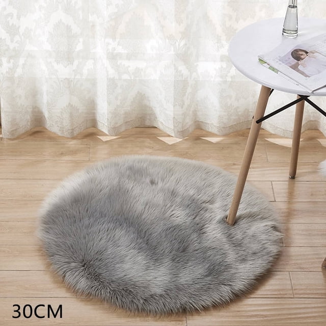 Alfombra de piel sintética pequeña, redonda y esponjosa de 30 cm para habitación infantil, redonda y peluda, antideslizante, de piel sintética blanca, para sala de estar, para habitación de niña.