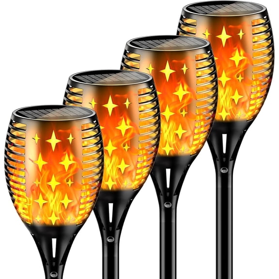 4 Pack Solar Flame Torch Lights – Outdoor Waterproof Flickering Flame Pathway Lights with Adjustable Height for Garden, Patio, Yard