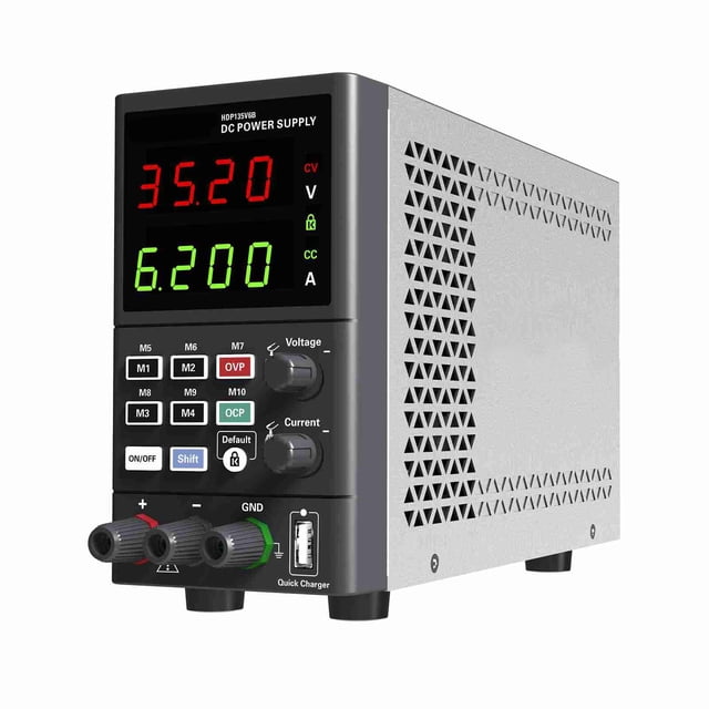 Alimentation Numérique Banc DC Variable 35V 6A Réglable Commutation Alimentation Régulée CV CC avec Stockage de Données, Sortie Marche/arrêt, Charge Rapide USB, Bouton de Réglage d'Encodeur