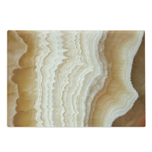 Marble Print Cutting Board, Odd Wavy Stone Pattern New Lines and Shapes Digital Nature Computer Art, Decorative Tempered Glass Cutting and Serving Board, Large Size, Cream, by Ambesonne