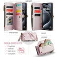 thumbnail image 2 of ShieldPlus for iPhone 15 Case, RFID Blocking iPhone 15 Wallet Case Crossbody for Women Men,Luxury PU Leather Magnetic Flip Zipper Strap Phone Case for iPhone 15,Pink, 2 of 8