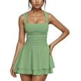 thumbnail image 1 of biudgviw Women's Halter Mini Sundress Square Neck Sleeveless Ruched Waist Ruffle Layered Hem A-Line Dress Club Party Dresses, 1 of 4