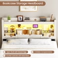 thumbnail image 5 of Bed Frame Full with Storage Flip-Down Lighted Headboard & Charger, Farmhouse Wood Platform Bed with 4 Drawers Metal Slats White, 5 of 12