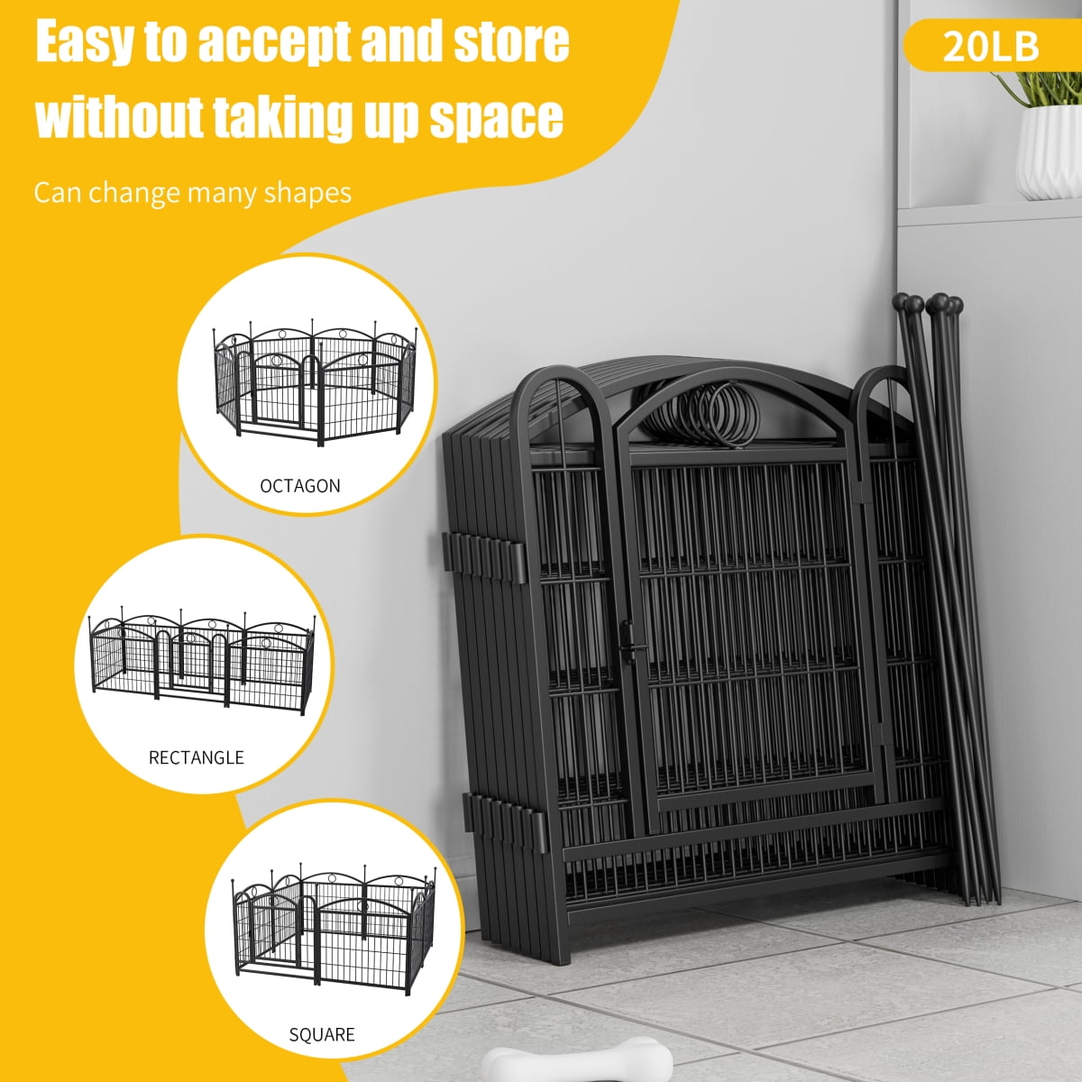 LuckyNote 24" Dog Playpen 8-Panel Metal Pet Fence w/ Door, Heavy Duty Indoor Outdoor Exercise Pen, Foldable DIY Enclosure for Small Large Dogs, Rust-Resistant Black