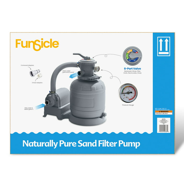 Funsicle 12 in. 1600 GPH Sand Filter Pump System for Above Ground Swimming Pool