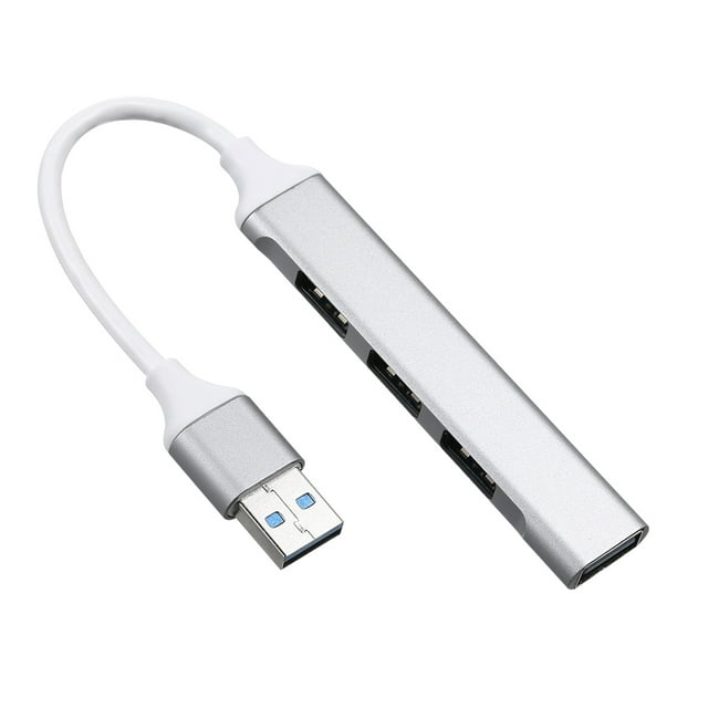 Portable USB Hub USB Adapter 4-in-1 Aluminum Alloy Hub with USB2.0/USB3.0 Ports Wide Compatibility Silver