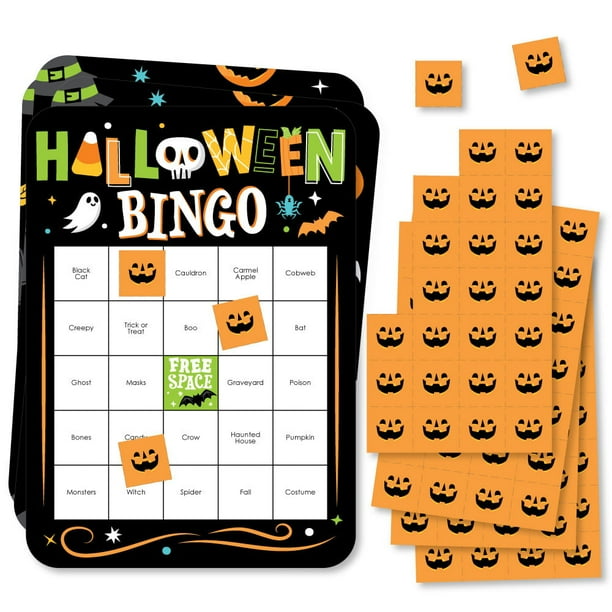 JackO'Lantern Halloween Bingo Cards and Markers Kids Halloween Party Bingo Game Set of