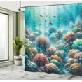 thumbnail image 2 of Ambesonne Coastal Shower Curtain, Underwater Reef Scene Fish, 69"Wx84"L, Turquoise Salmon and Green, 2 of 4