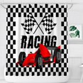 thumbnail image 3 of Racing Shower Curtain for Kids Bathroom, Racing Flag Car Black and White Grid Chessboard Birthday Shower Curtain Set Waterproof Fabric Bathtub Curtain Art Decor with 12 Hooks, 72x72 inches, 3 of 6