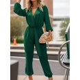 thumbnail image 5 of Weardear Womens Jumpsuits Casual V Neck Lantern Long Sleeve Dressy Romper Pleated Belt One Piece Outfits with Pocketss, 5 of 7