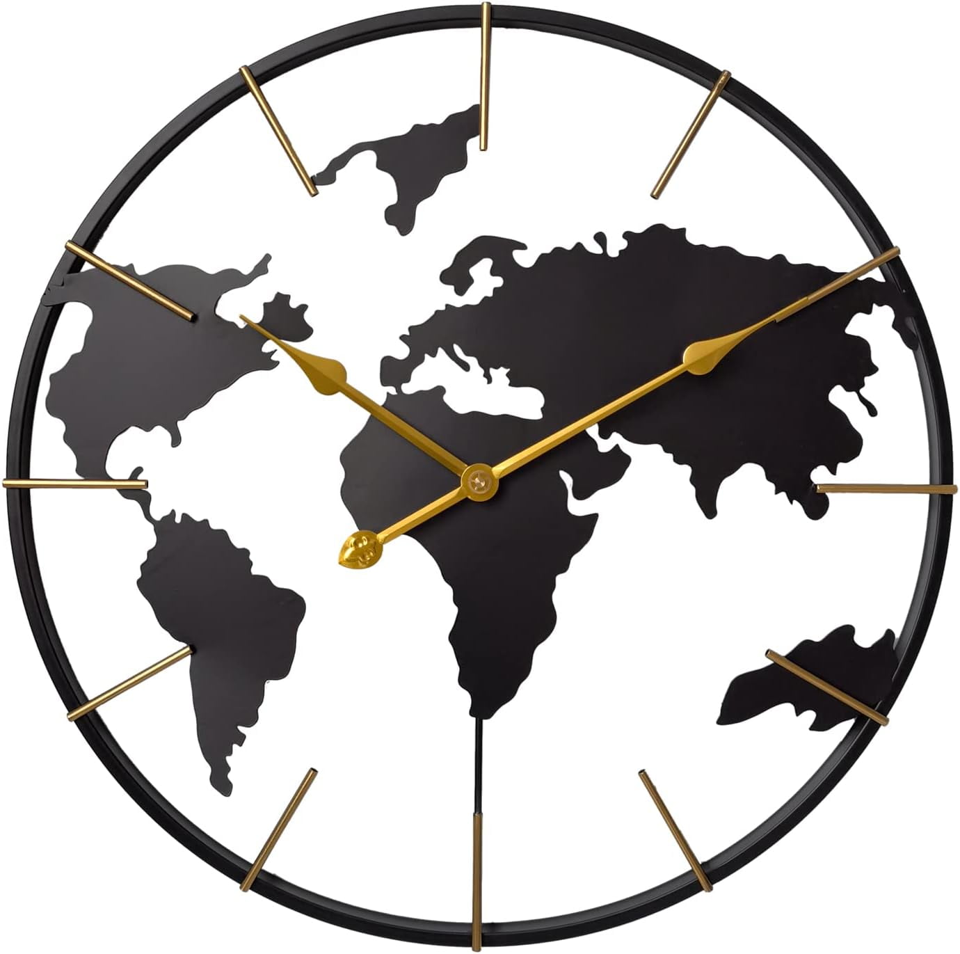 Large World Map Wall Clock Metal Minimalist Modern Clock Round Silent