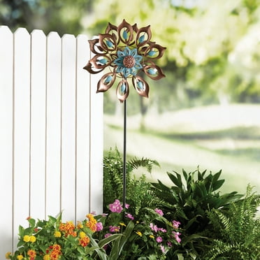 The Mainstays 52.2"H Patina Metal Flower Wind Spinner