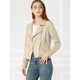 thumbnail image 3 of Chaquecorde mujer Soft Moto Zip Up Pockets Chaquetas de motociclisde gamusintétiBeige S, 3 of 6