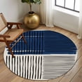thumbnail image 2 of Round Rug 6Ft Washable Non-Slip, Navy Blue Striped Circle Area Rugs for Living Room Bedroom, Farmhouse Stripes Modern Abstract Art Indoor Floor Mats Carpet Runner for Home Decor Aesthetic, 2 of 8