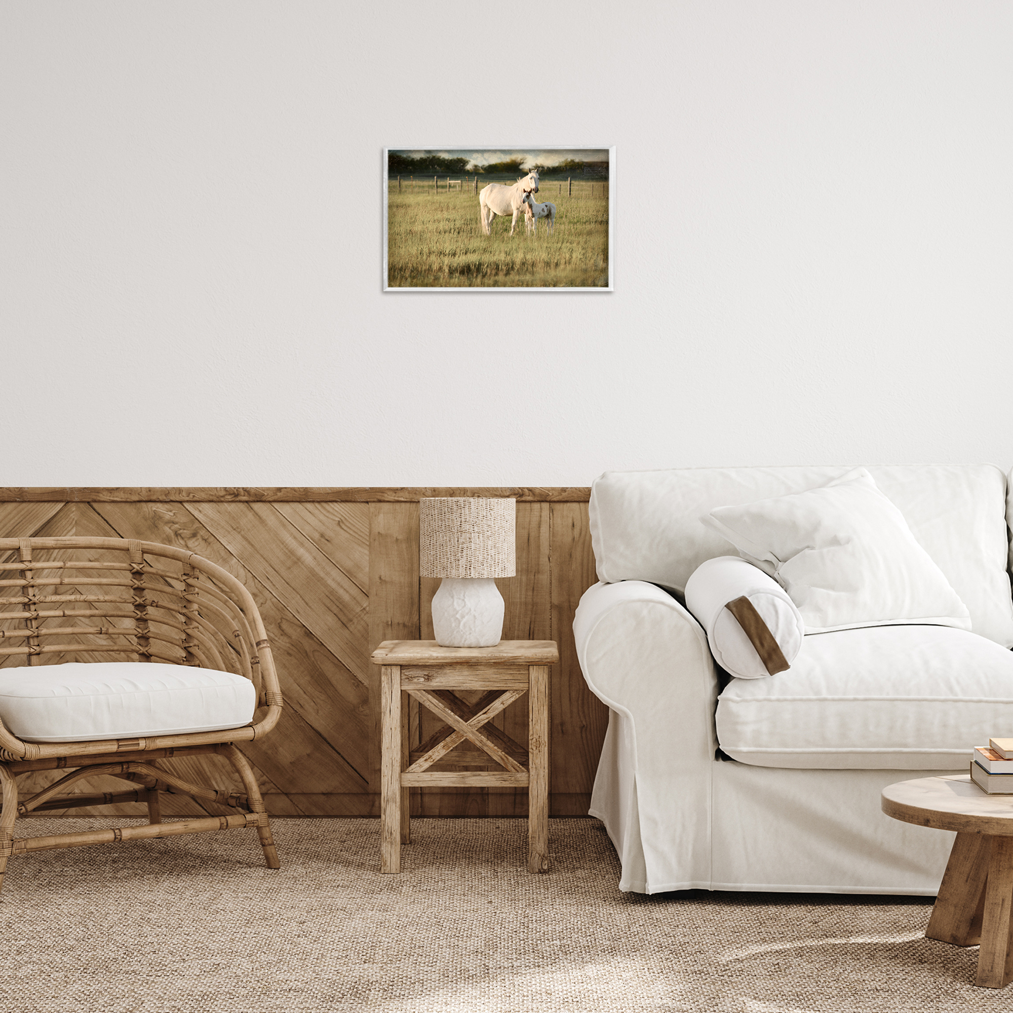 Stupell Industries Rural Horse and Foal Landscape Photography White Framed Art Print Wall Art, 18 x 12