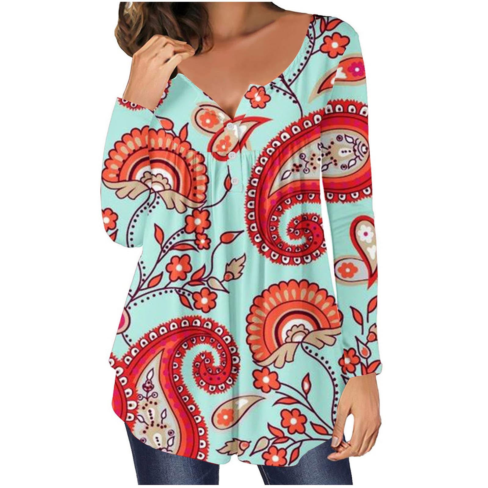 Hfyihgf Womens Henley Shirts Fall Long Sleeve Button VNeck Tunic Tops