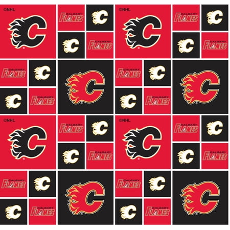 Calgary Flames Cotton Fabric with Geometric Print and Matching Solid Cotton Fabrics