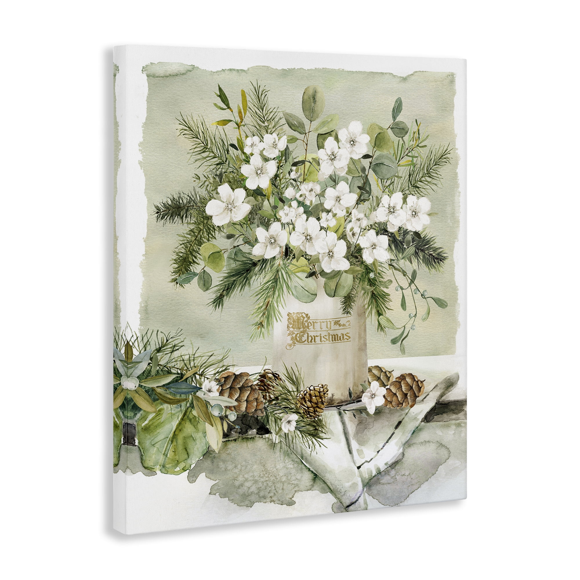 Stupell Industries White Christmas Flowers Vase Holiday Painting Gallery Wrapped Canvas Art Prints Wall Art, 24 x 30
