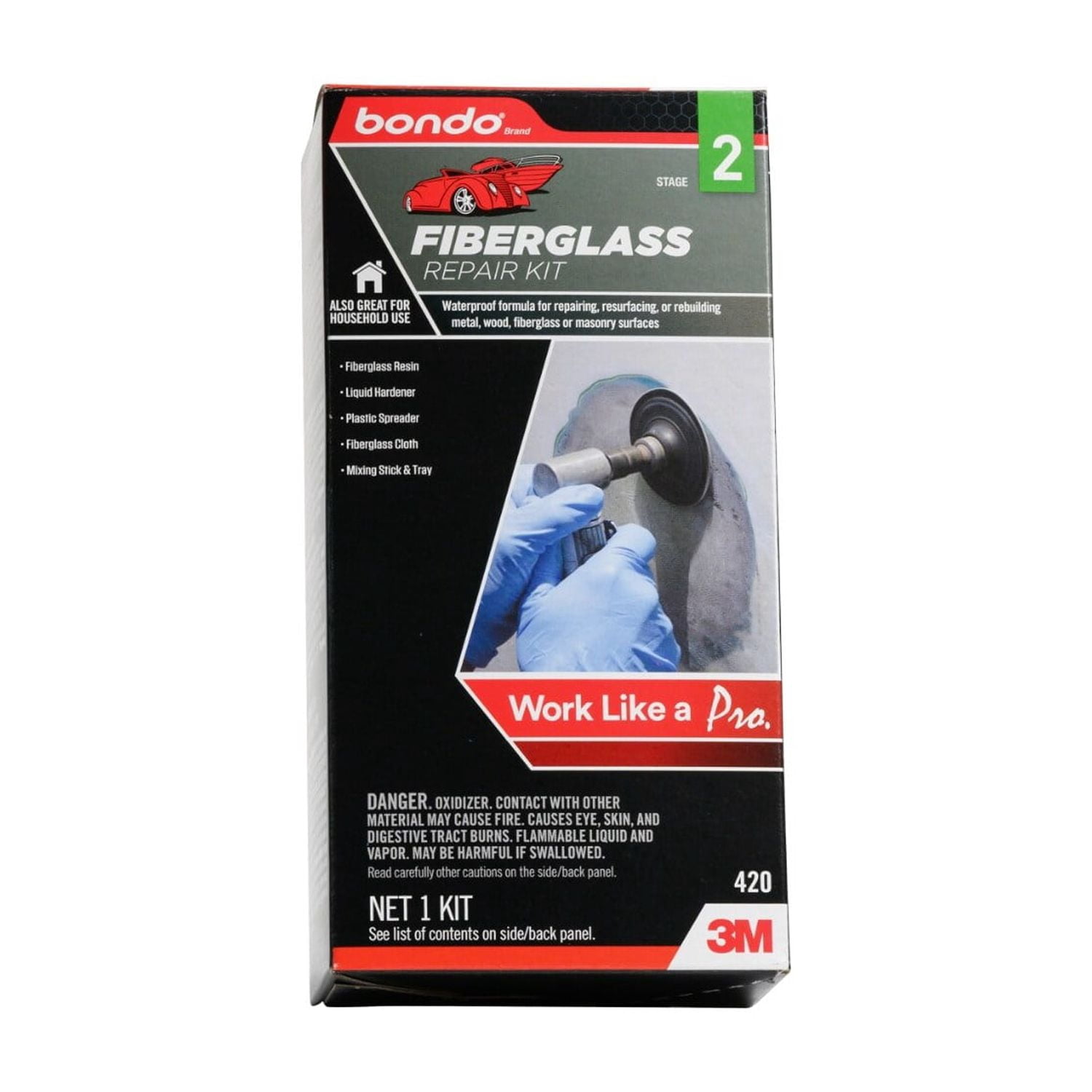 Bondo Fiberglass Resin Repair Kit, 00420, 0.45 Pint