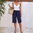 thumbnail image 6 of VBVC Women's Cotton Linen Drawstring Bermuda Shorts , Casual Knee Length Shorts For Women , Ladies' Summer Straight Leg Shorts with Pockets,Navy,S-3XL, 6 of 9