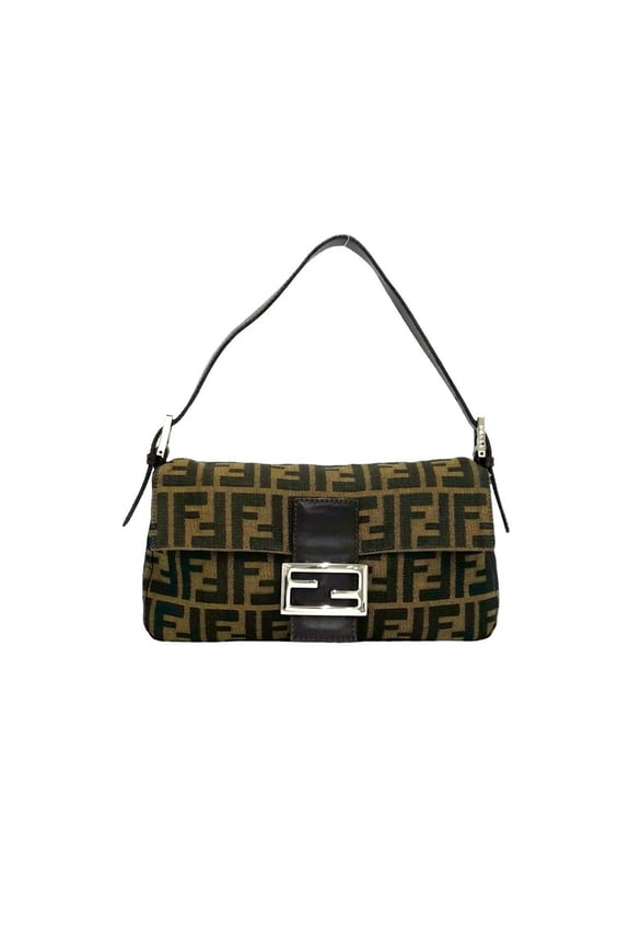 Pre-Owned FENDI Mamma Bucket Zucca FF Logo Pattern Canvas Leather Semi Shoulder Bag Handbag...