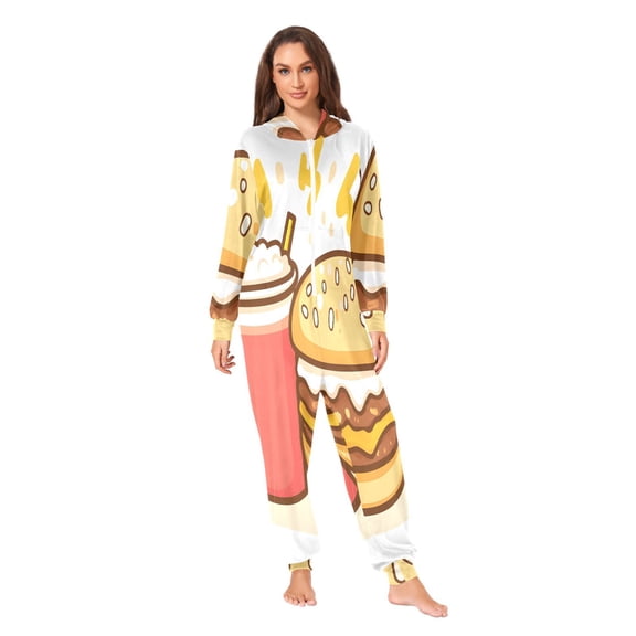 Burger Cola Adult onesie Pajamas, Crystal Velvet Ultra Soft Warm Jumpsuit for Men and Women