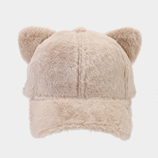 Gorra de béisbol de felpa con orejas de gato y tablero de luz de dibujos animados lindo de otoño e invierno, gorra con visera de tablero de luz de estilo universitario para mujer