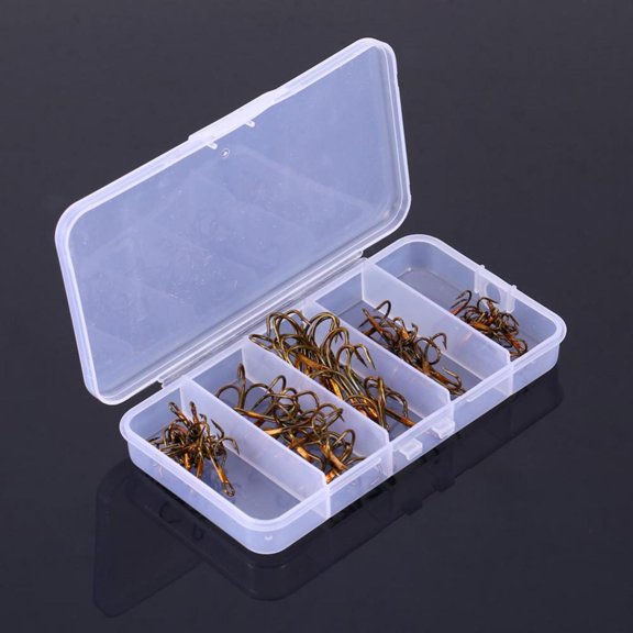 Mavis Laven 50pcs/Box Fishing Hook Sharpened Treble Hook 5 Sizes 2/4/6/8/10 Fishhook Tackle Brown,Treble Hooks Fishing Tackle,50pcs Mixed Fishing Hook