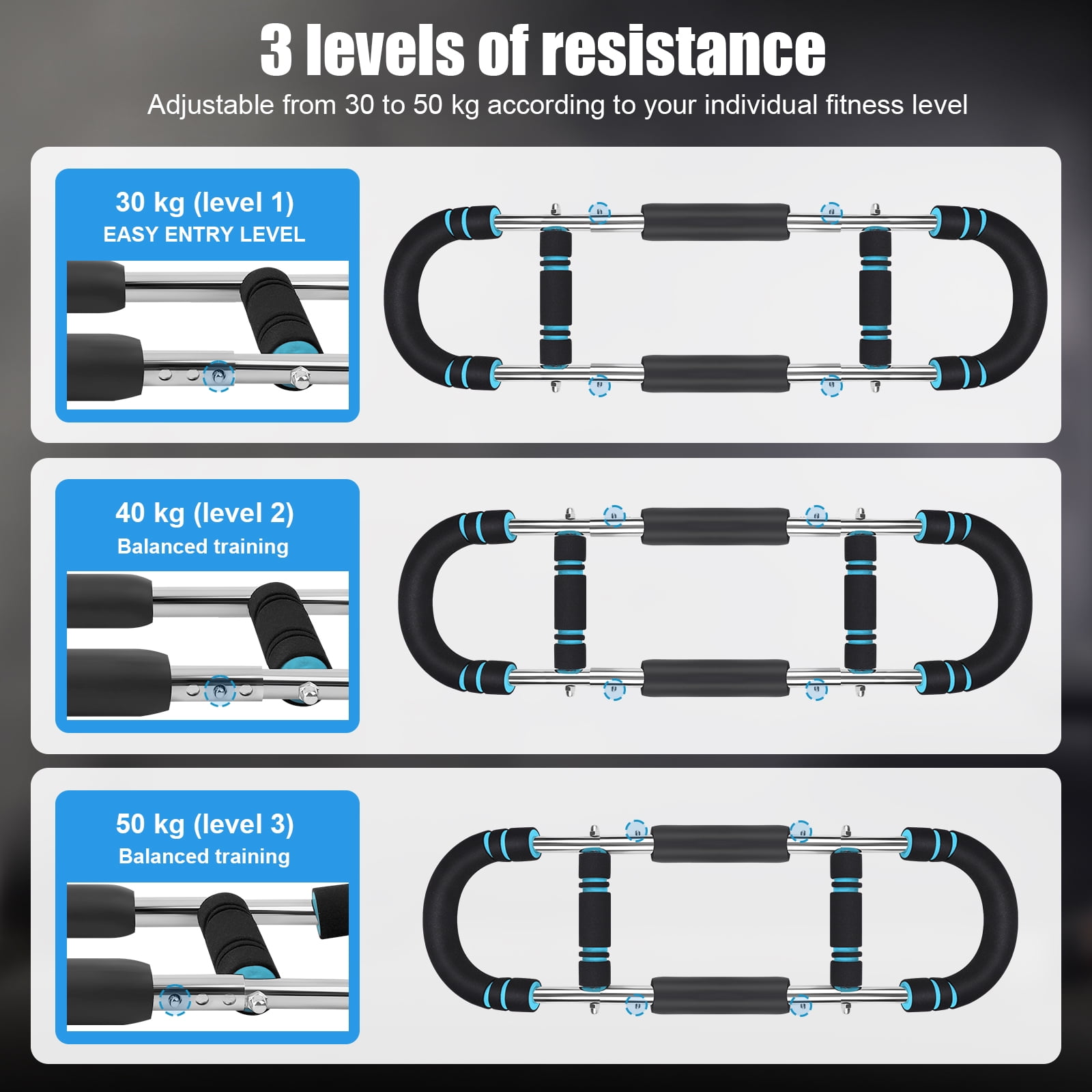 VIVIHEYDAY Twister Arm Trainer, 30/40/50 kg Adjustable Chest Workout Equipment Portable Detachable Power Twister Bar for Enhancing Upper Body Muscle