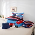 thumbnail image 5 of Manfei Cartoon Rugby Helmet Twin Bedding Sets 7-Piece for Kids, Modern American Sports Bedding Comforter Set, Football Touchdown Reversible Sheet Sets, Blue Red Luxury Bedroom Decor, 5 of 7