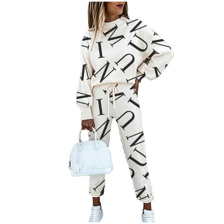 

Randolph Women s Long Sleeve Printed Pullover Tops And Drawstring Joggers 2 Piece Suit