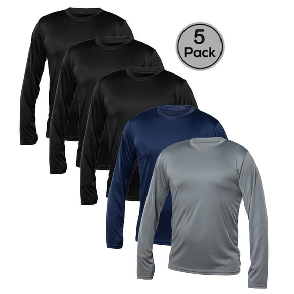 Blank Activewear Pack of 5 Men's Long Sleeve T-Shirt, Quick Dry Performance fabric