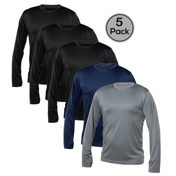 Blank Activewear Pack of 5 Men's Long Sleeve T-Shirt, Quick Dry Performance  fabric
