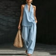thumbnail image 2 of Enjoytime Denim 2 Piece Sets for Women V-Neck Short Sleeve Tops Pants Matching Set Travel Casual Plus Size Outfits, 2 of 5