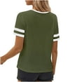 thumbnail image 5 of Fesfesfes Women's Summer T-Shirt Leisure Short Sleeve Contrast Stripe Collar Cuffs V-neck Tops Trendy Breathable Daily Wearing Blouses(Army Green,2XL), 5 of 8