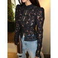 thumbnail image 4 of Women'S Temperament Commuter Lace Crochet Stand Collar Slim Design Shirt Long Sleeve Button Shirt Tops Black L, 4 of 9